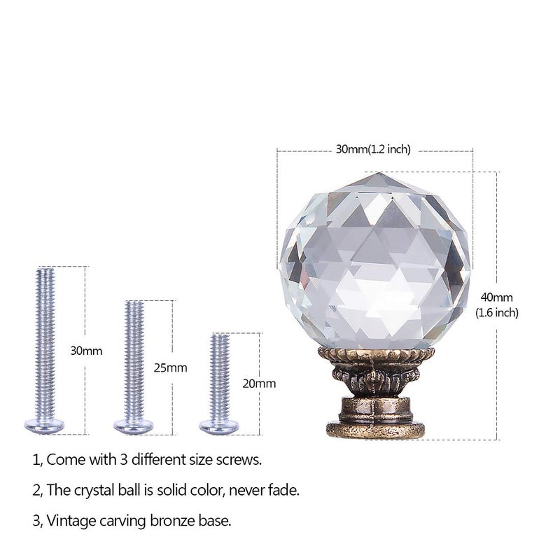 LONGWIN 10 Pack Crystal Kitchen Cabinet Knobs Pulls Handles 30mm Vintage Round Glass Ball Knob for Dresser Drawers Bathroom Cupboard Wardrobe - Image 5